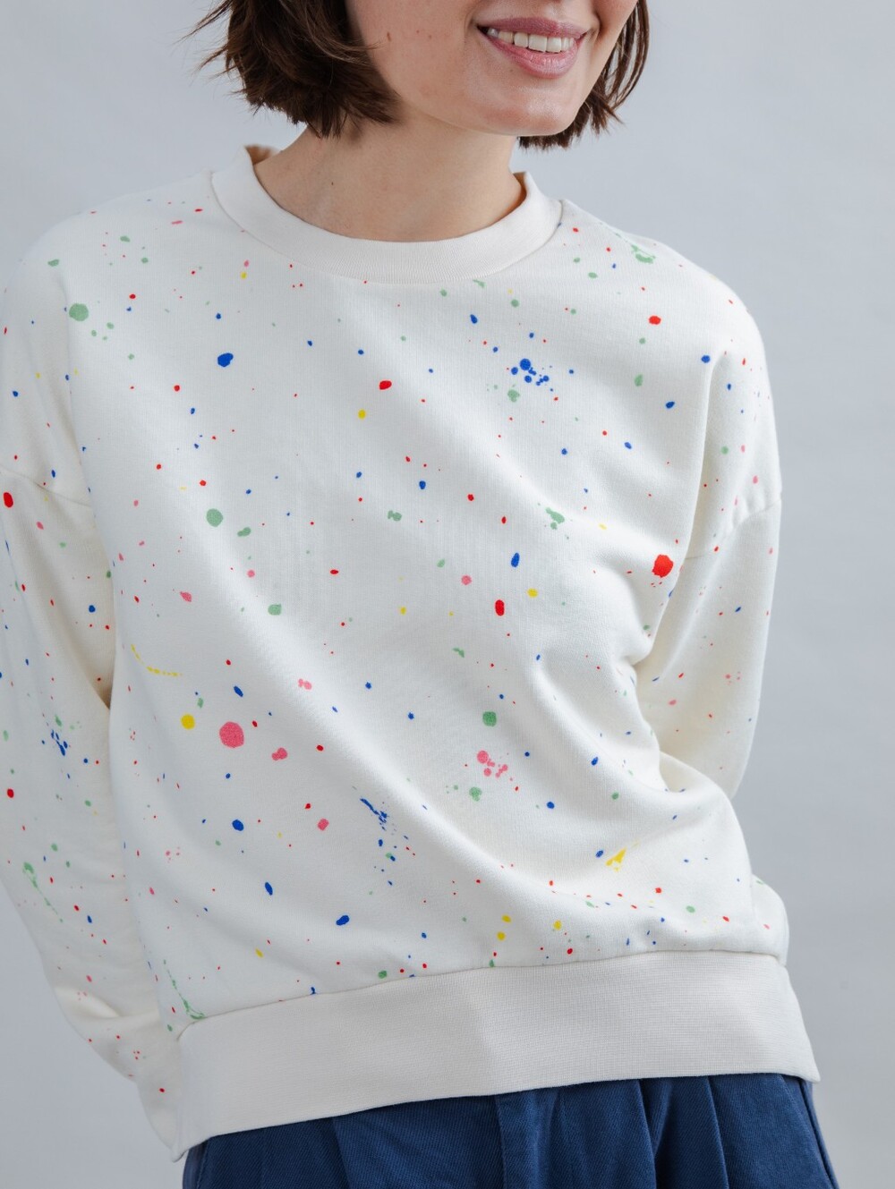 Organic Cotton Paint-Splatter Crewneck Sweatshirt